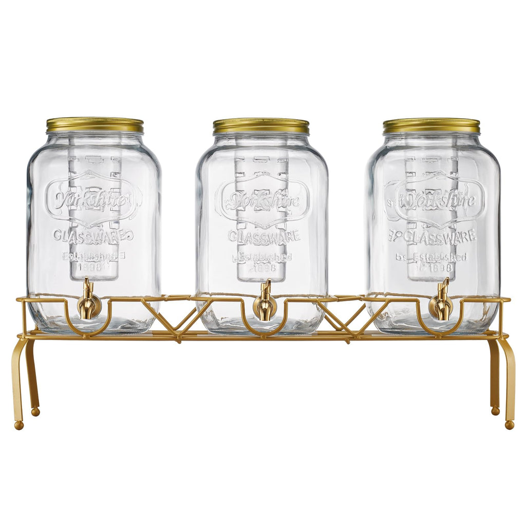3 Pack 2 Gallon Glass Beverage Dispenser with Metal Stand S625196