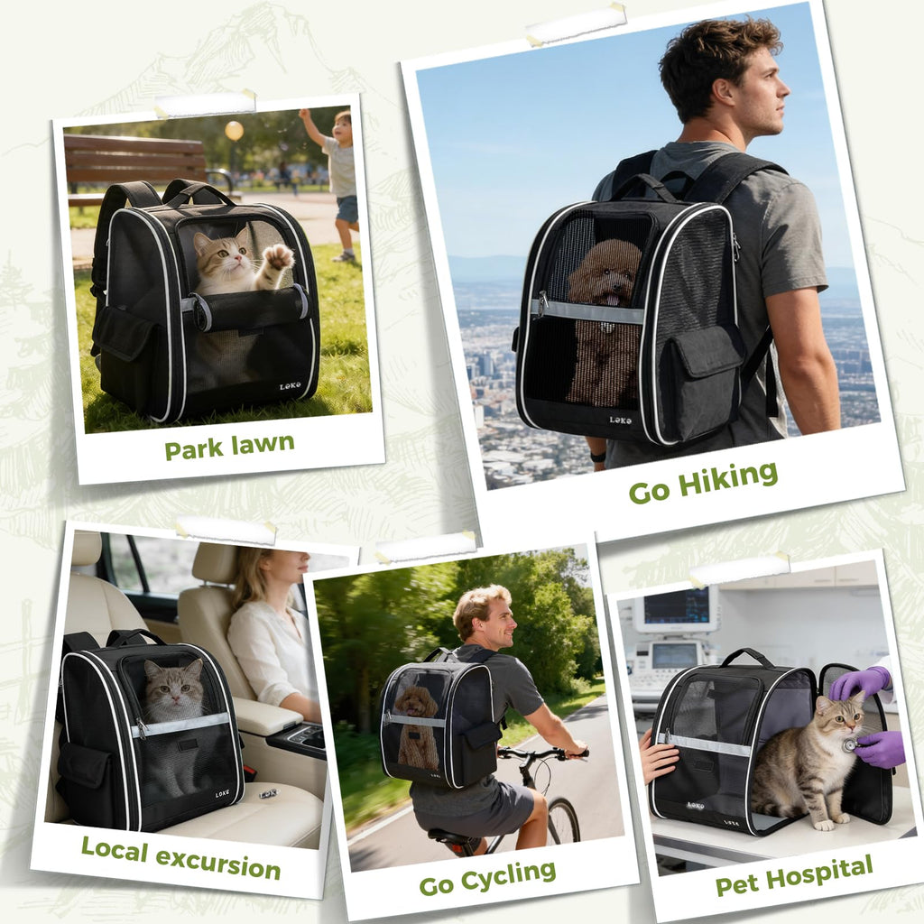 Dog Carrier Backpack for Small Medium Dogs Cats up to 18 lbs, Breathable Pet Backpack Carrier with 3 Entrances K94585
