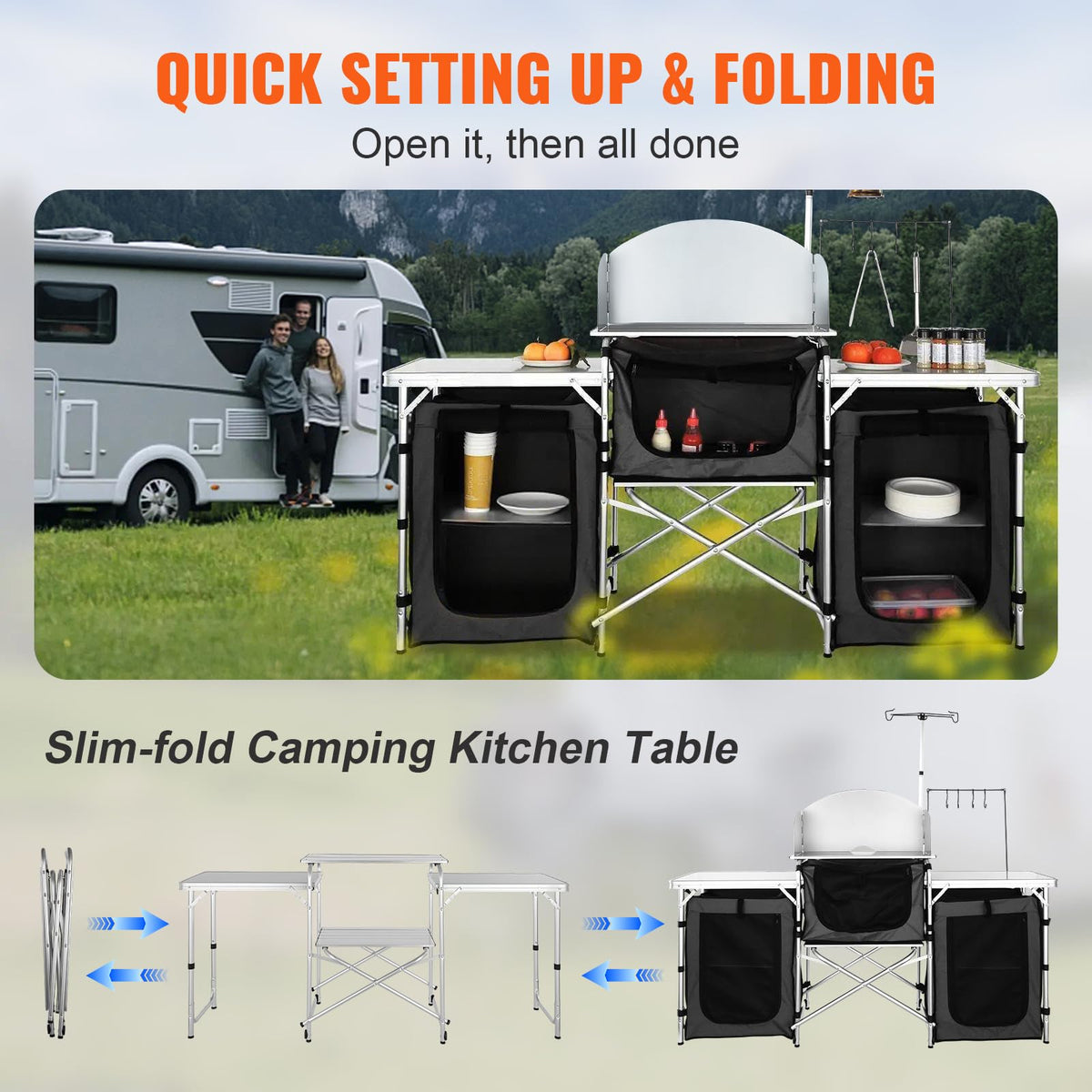 Folding Aluminum Camping Kitchen Table with Storage Bag X394