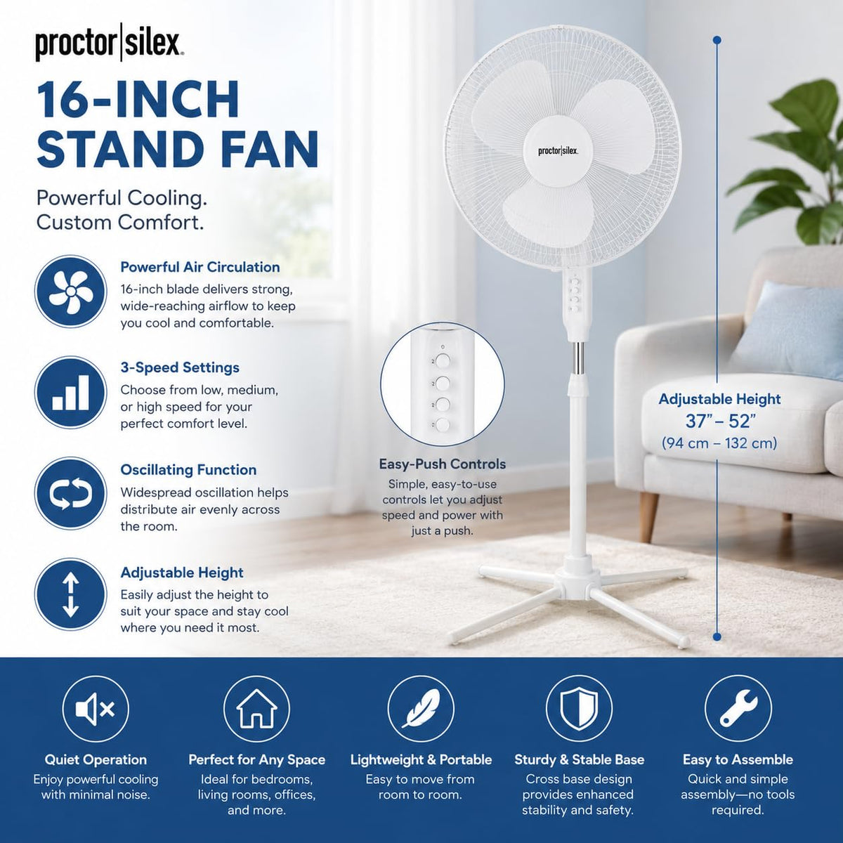 16-Inch 3-Speed Oscillating Pedestal Fan L1864