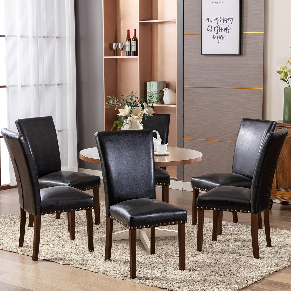 High Back Upholstered Dining Chairs Set of 2 Black J66963