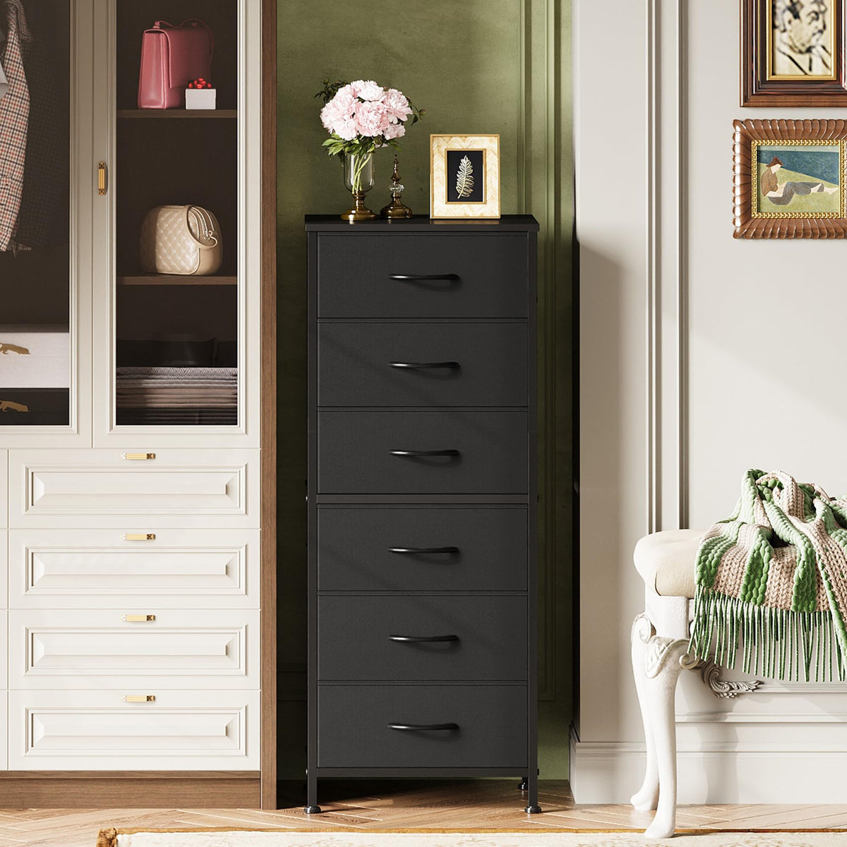 Black 6 Drawer Tall Dresser A86300