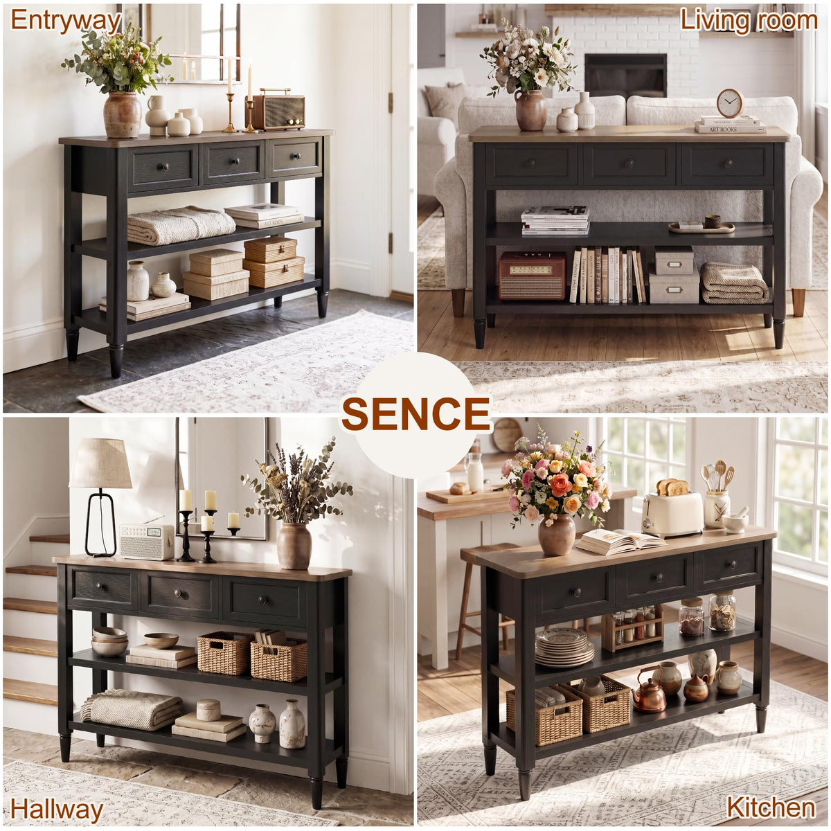 43" Narrow Console Table with 3 Drawers and 2 Shelves J40031
