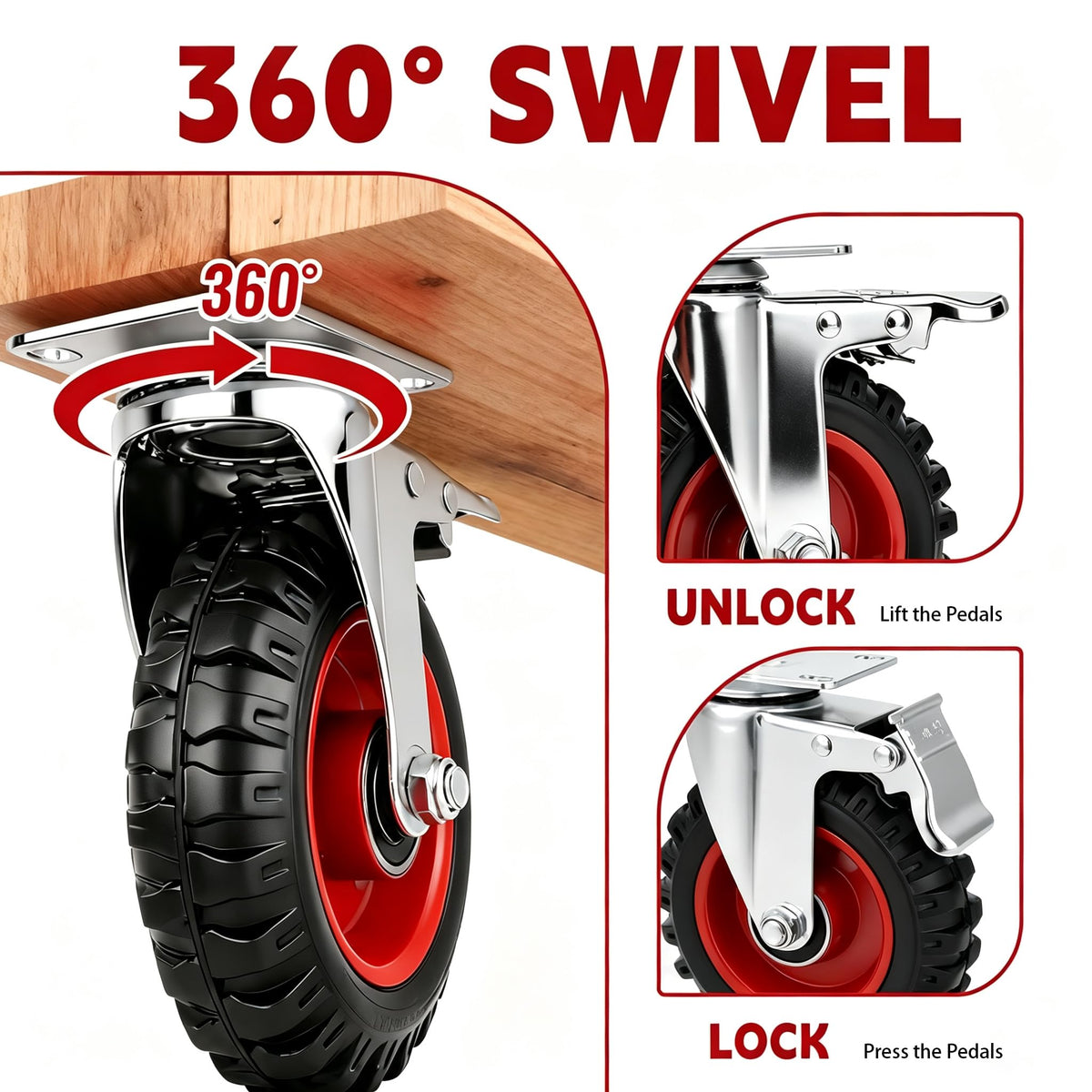 5 Inch Heavy Duty Casters Set of 4 Dual Locking Rubber Swivel Plate E95836