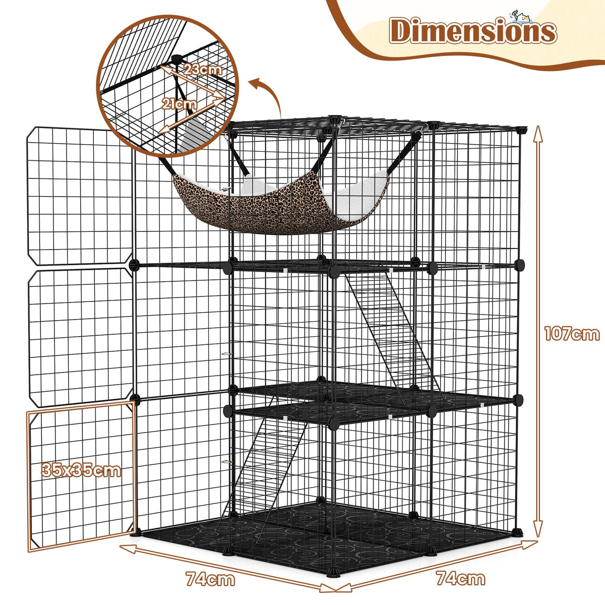 Black 4-Tier Metal Cat Cage with Hammock B655824