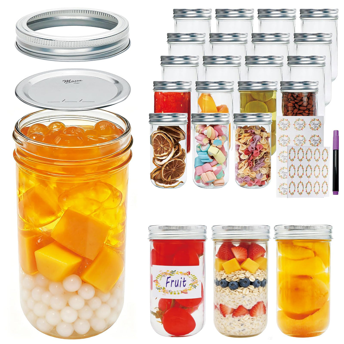 24 Pack 12 oz Mason Jars with Lids V23616