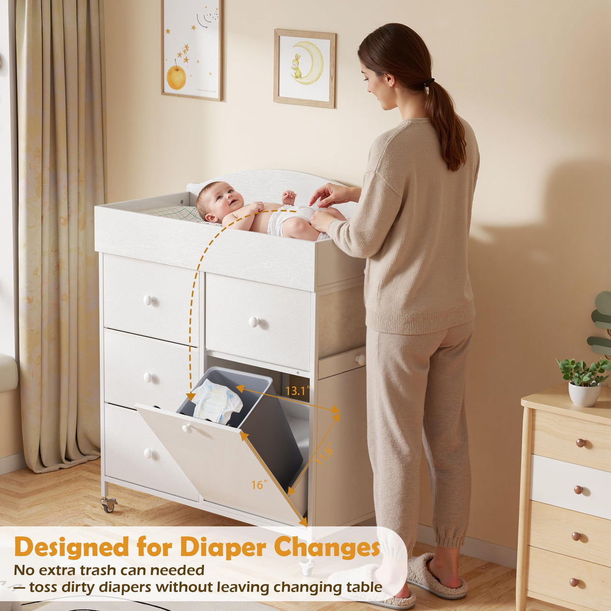 White 4 Drawer Baby Dresser with Changing Table Top E56503