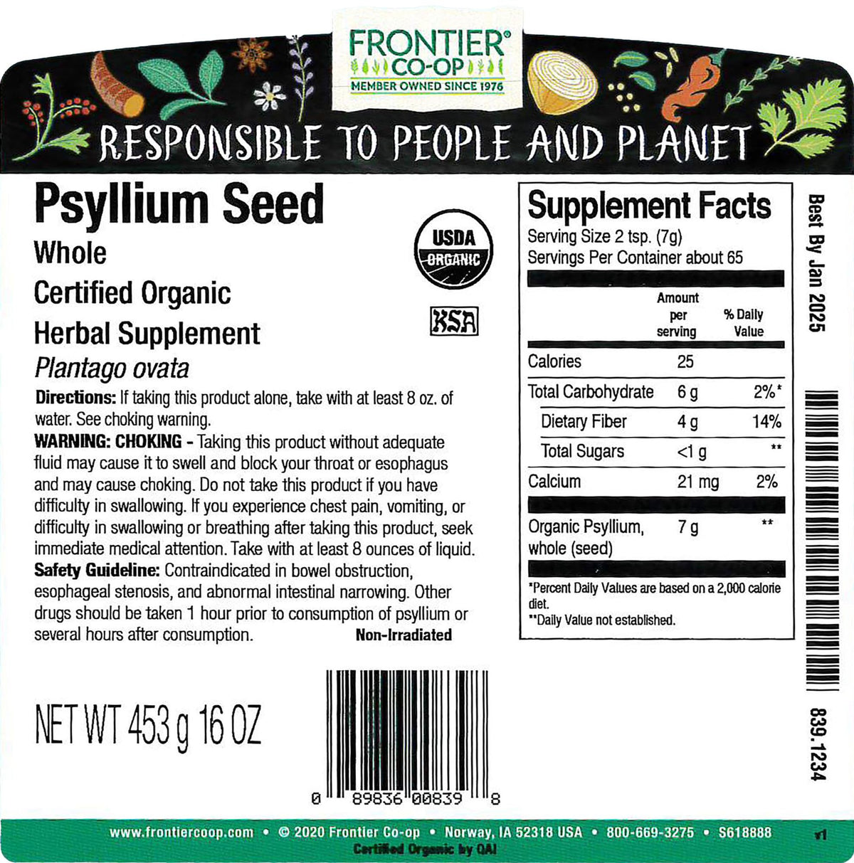 Organic Whole Psyllium Seed 1lb T93915