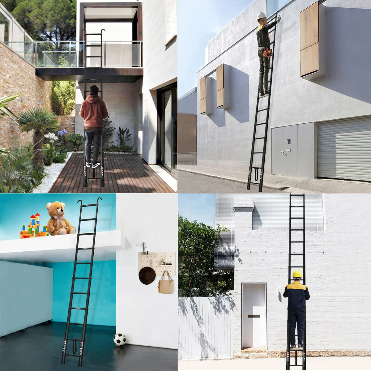 Black 20.3FT Aluminum Telescoping Ladder 330lbs Capacity N303744