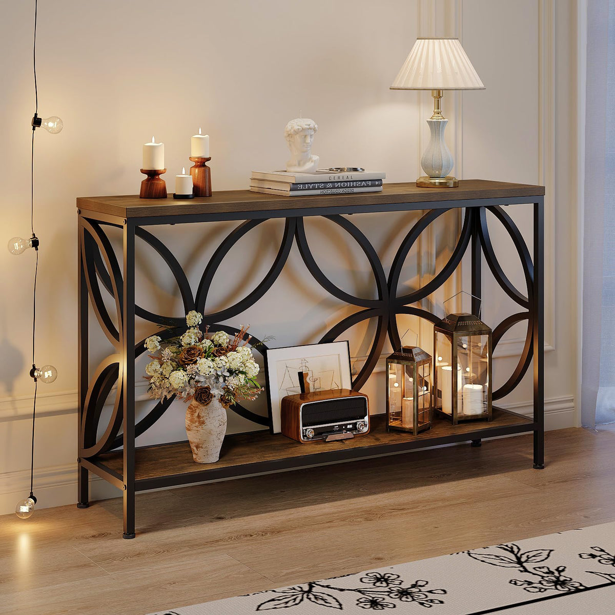 Narrow Sofa Table 47.2 Inch Industrial Console Table with Storage M7854