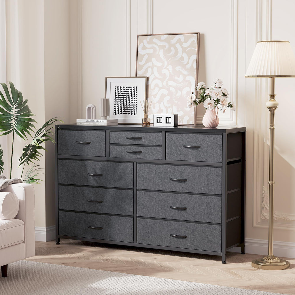 10 Drawer Fabric Dresser with Wood Top Z891