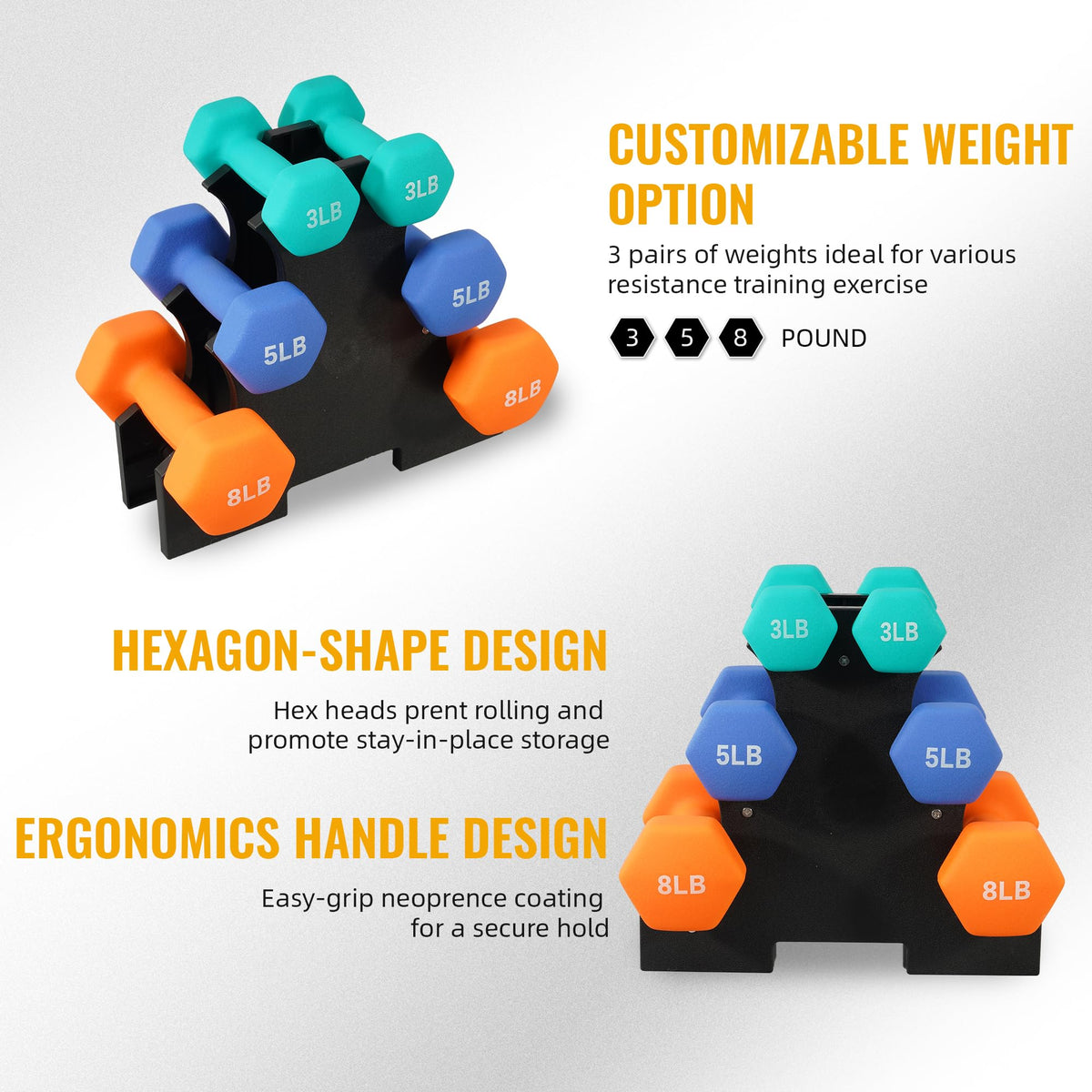 Neoprene Dumbbell Set with Rack D2282
