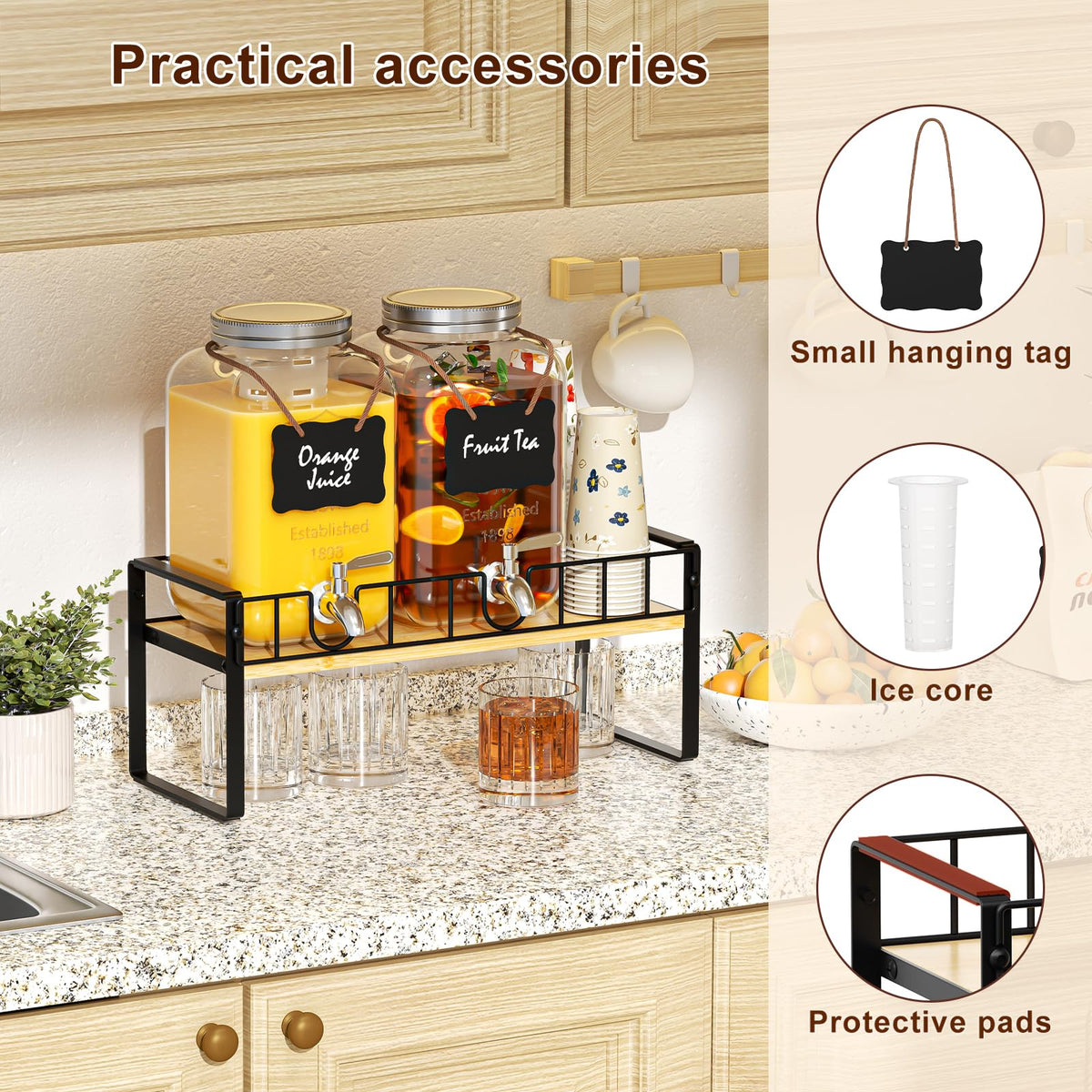 2 Pack 1 Gallon Glass Beverage Dispenser with Spigot and Ice Core F85579