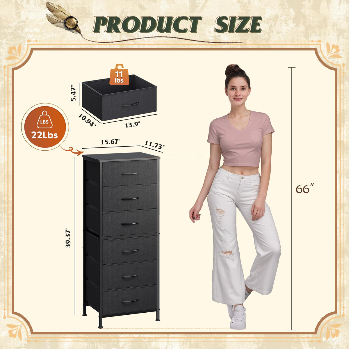 Black 6 Drawer Tall Dresser A86300