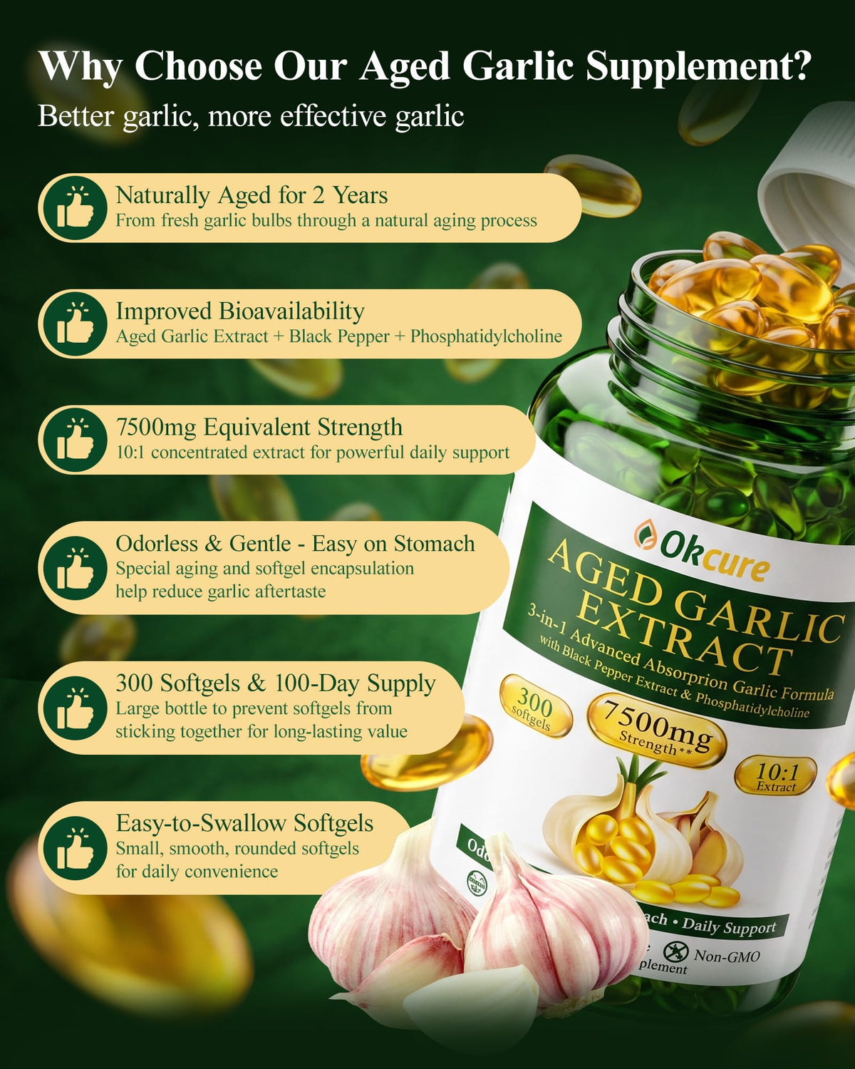 Odorless Garlic Supplement, 300 Softgels H14449