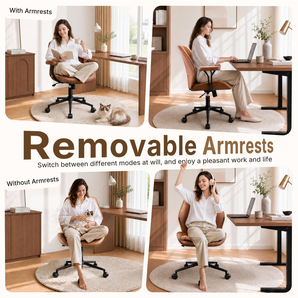 Brown Leather Ergonomic Office Chair E31898
