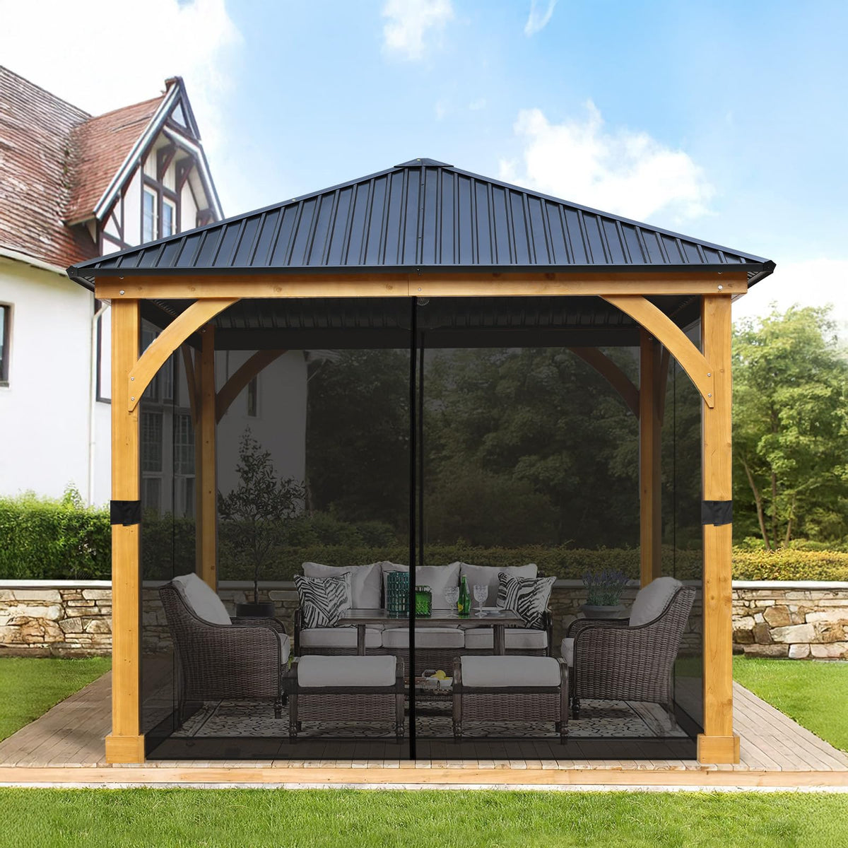10' x 10' Black Gazebo Netting Screen Replacement L860