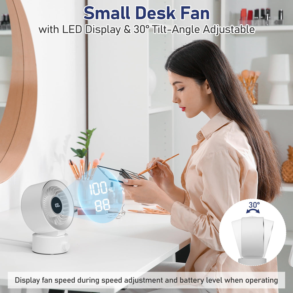 White Rechargeable Desk Fan with 1200mAh Battery O2008
