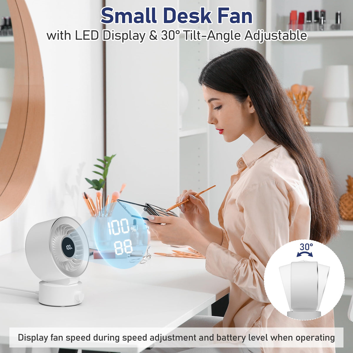 White Rechargeable Desk Fan with 1200mAh Battery O2008