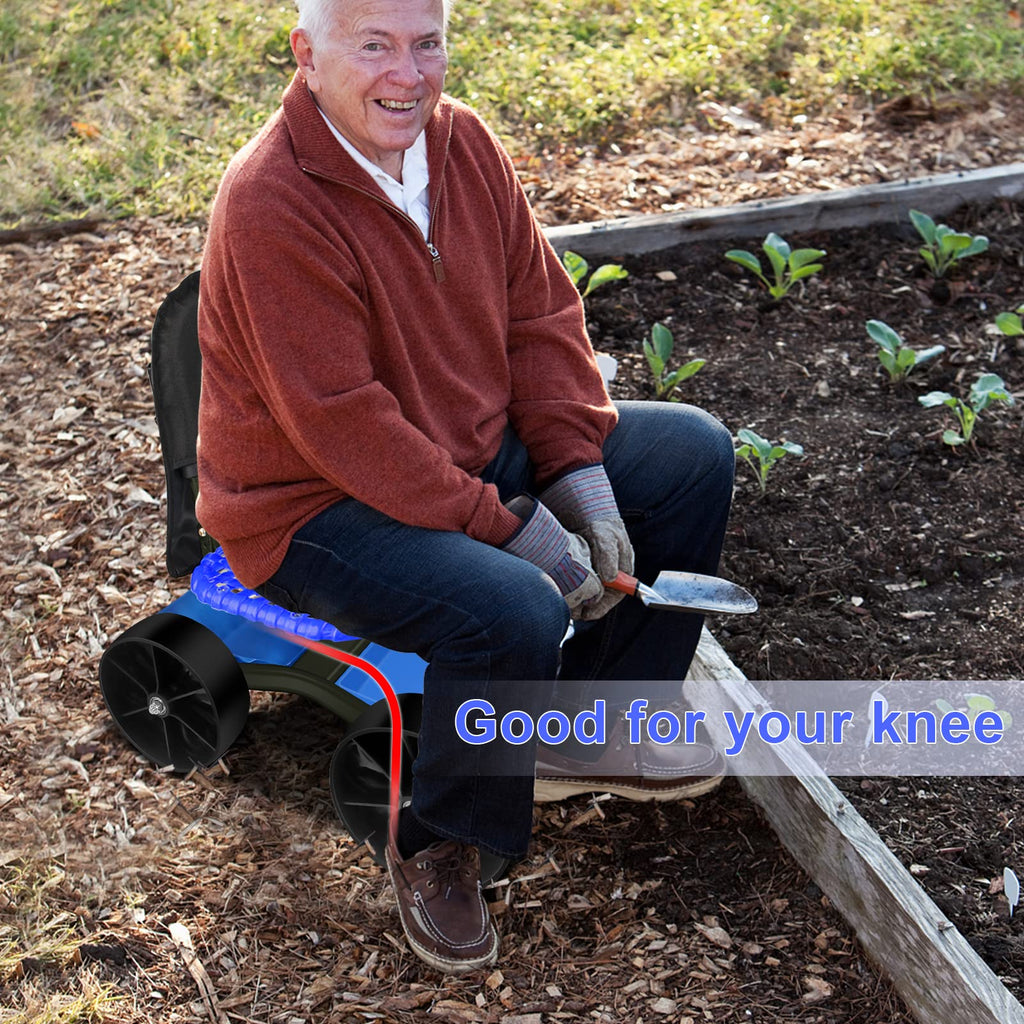 Blue Rolling Garden Cart with Four Wheels and Tool Bag P492