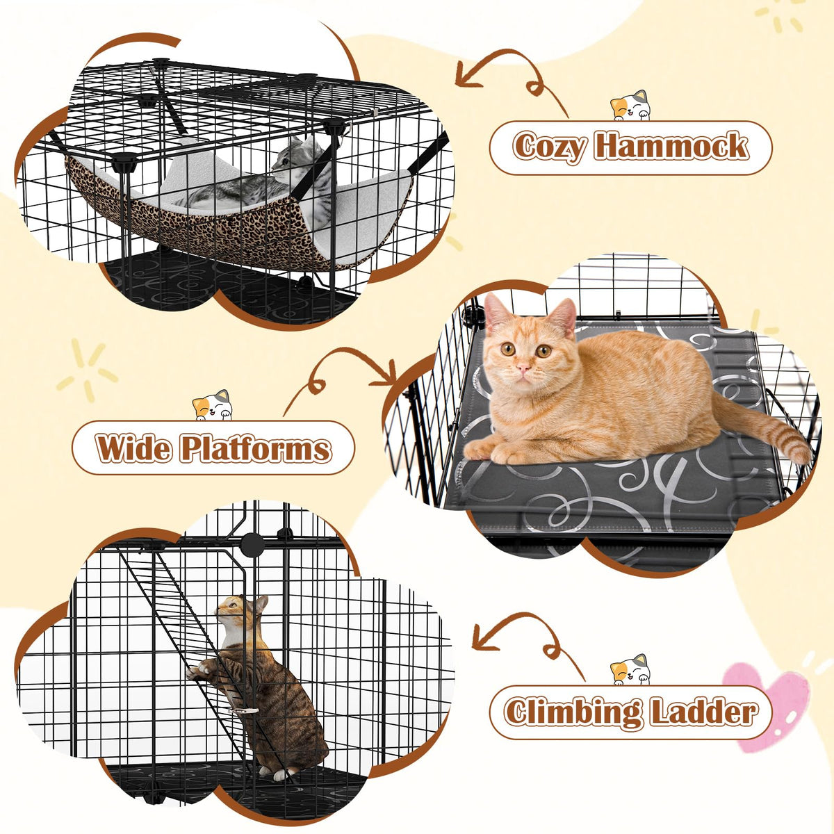 Black 4-Tier Metal Cat Cage with Hammock B655824