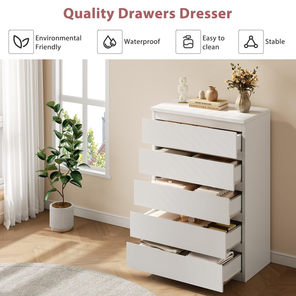 White 5 Drawer Dresser Chest of Drawers S36633