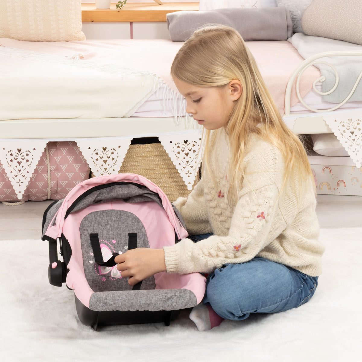 Pink Grey Doll Car Seat with Cover K152