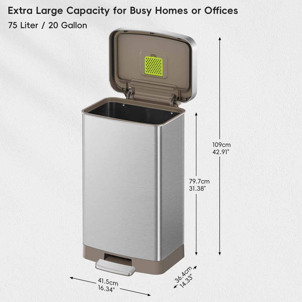 Matte Stainless 75 Liter 20 Gallon Step Trash Can O391633
