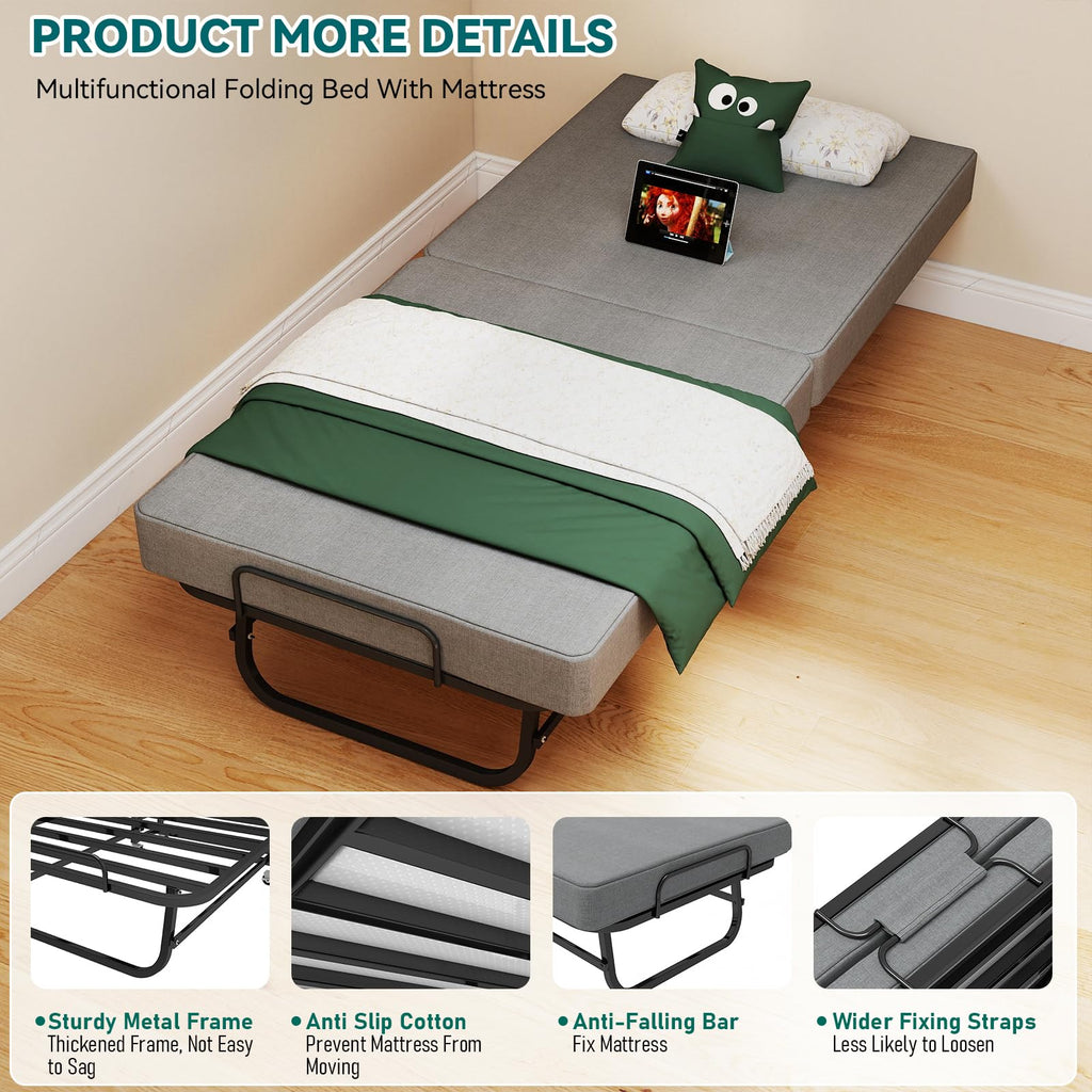 Folding Bed on Wheels 75" x 31" K7677