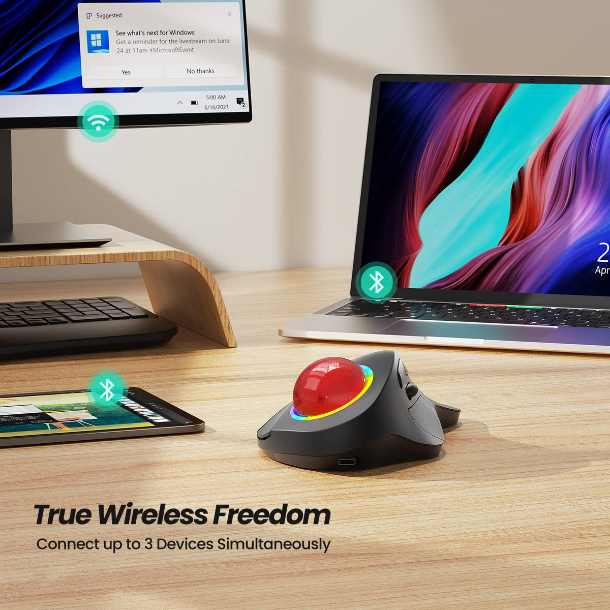 Wireless Ergonomic RGB Trackball Mouse Y423