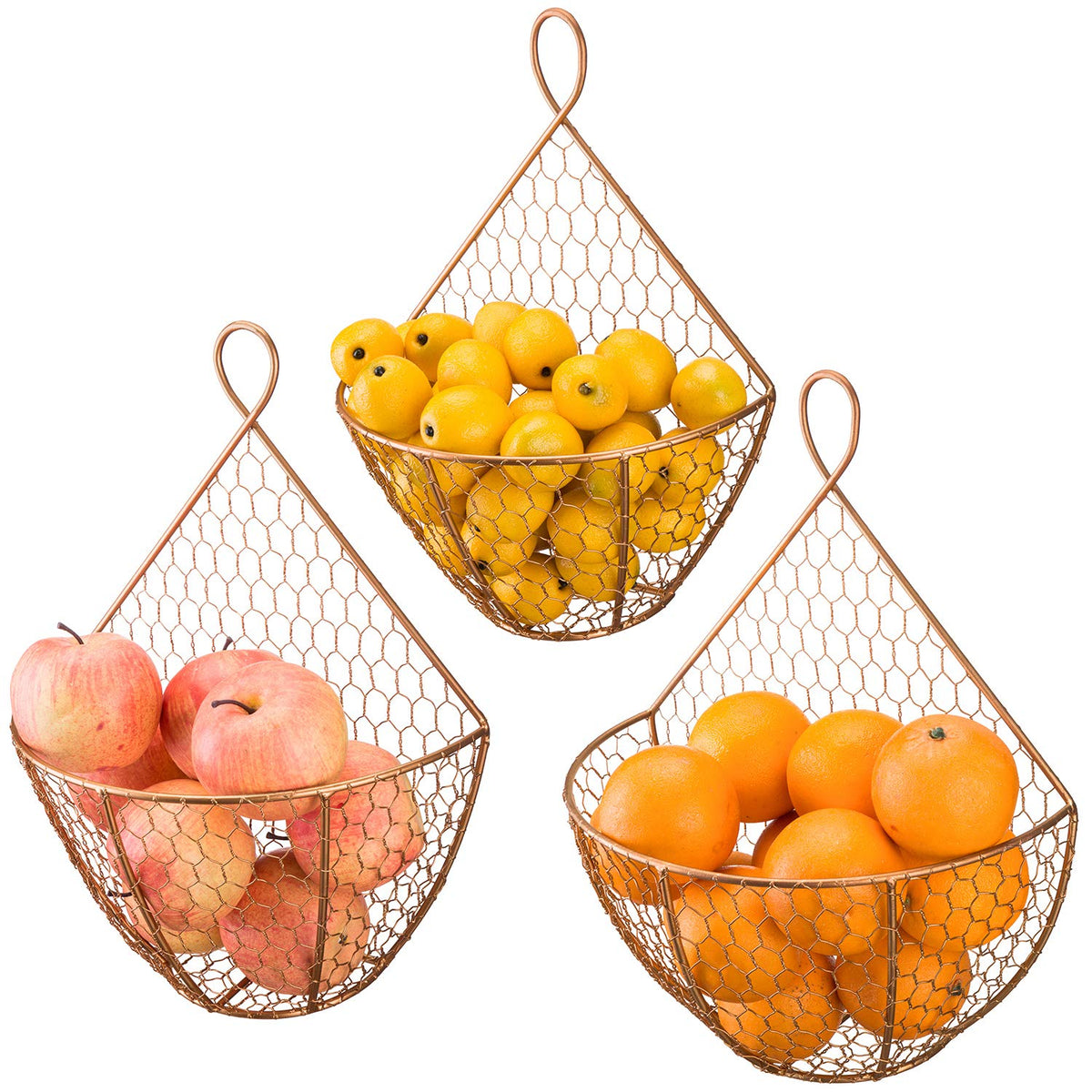 Set of 3 Copper Metal Wire Mesh Wall Hanging Baskets S80362