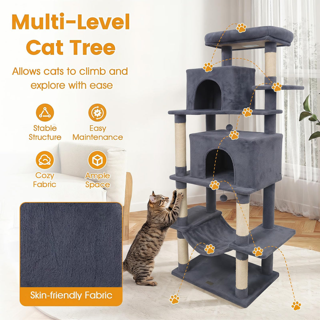 70-inch Multi-Level Cat Tree with Condos and Hammock U263