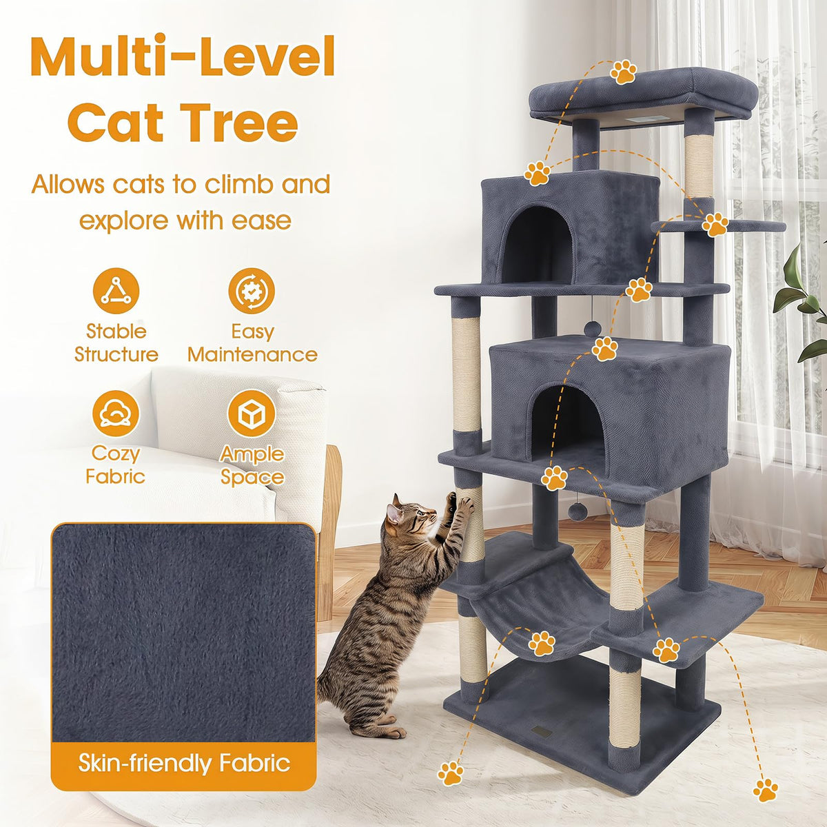 70-inch Multi-Level Cat Tree with Condos and Hammock U263