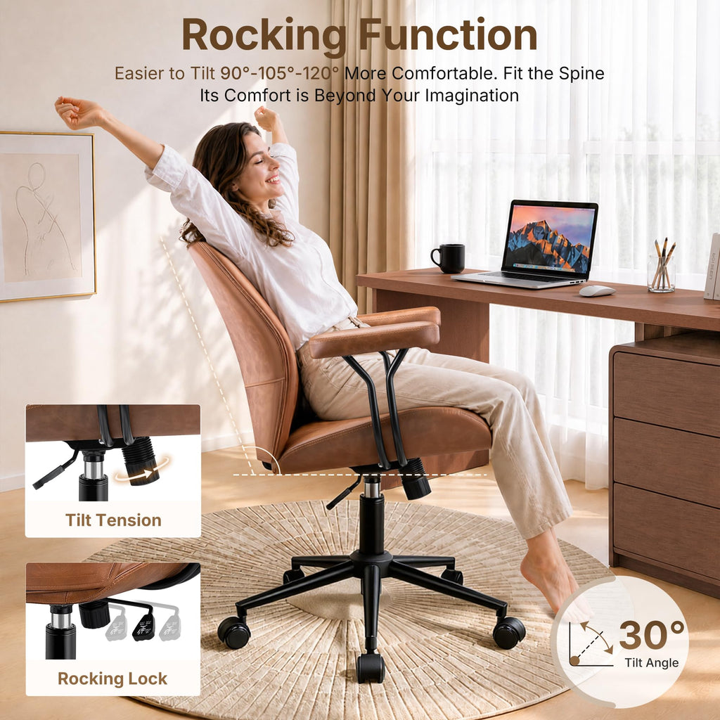 Brown Leather Ergonomic Office Chair E31898