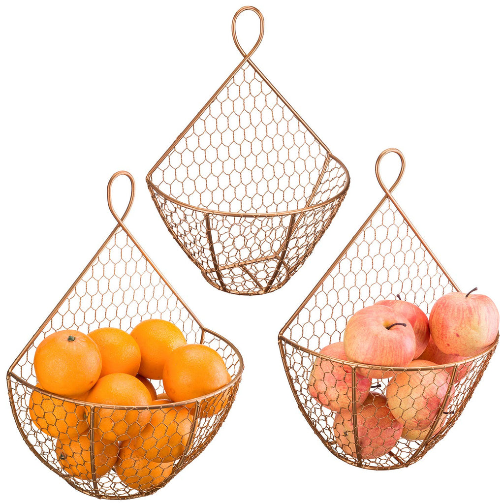 Set of 3 Copper Metal Wire Mesh Wall Hanging Baskets S80362