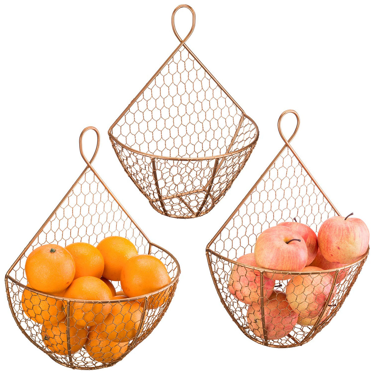 Set of 3 Copper Metal Wire Mesh Wall Hanging Baskets S80362