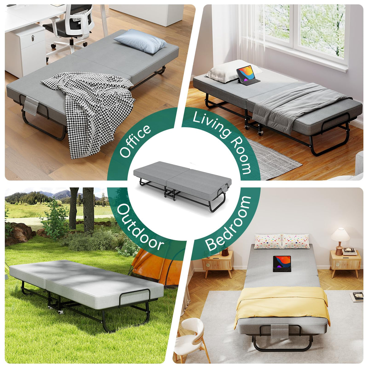 Folding Bed on Wheels 75" x 31" K7677
