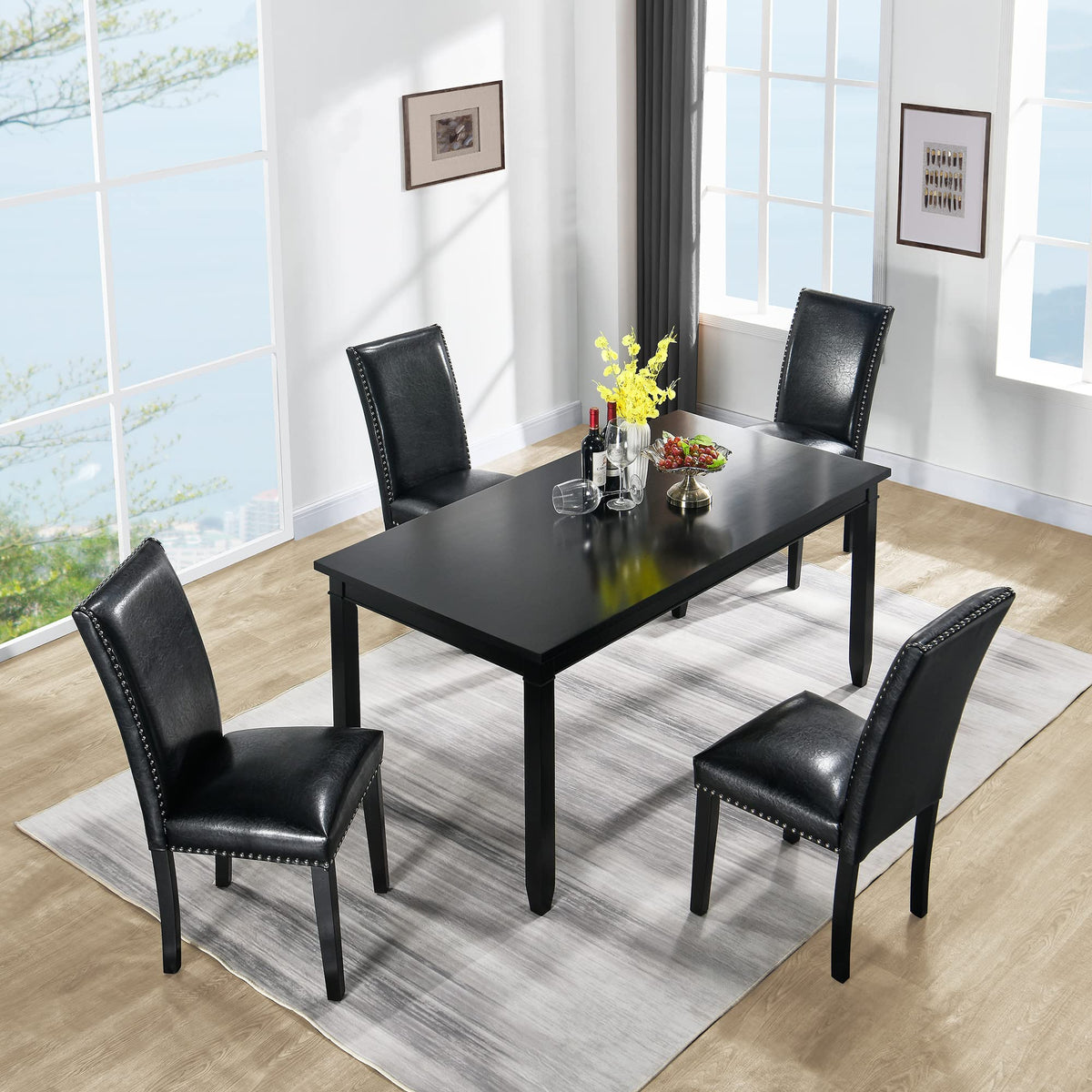 Set of 4 PU Leather Upholstered Dining Chairs with Solid Wood Legs I60428