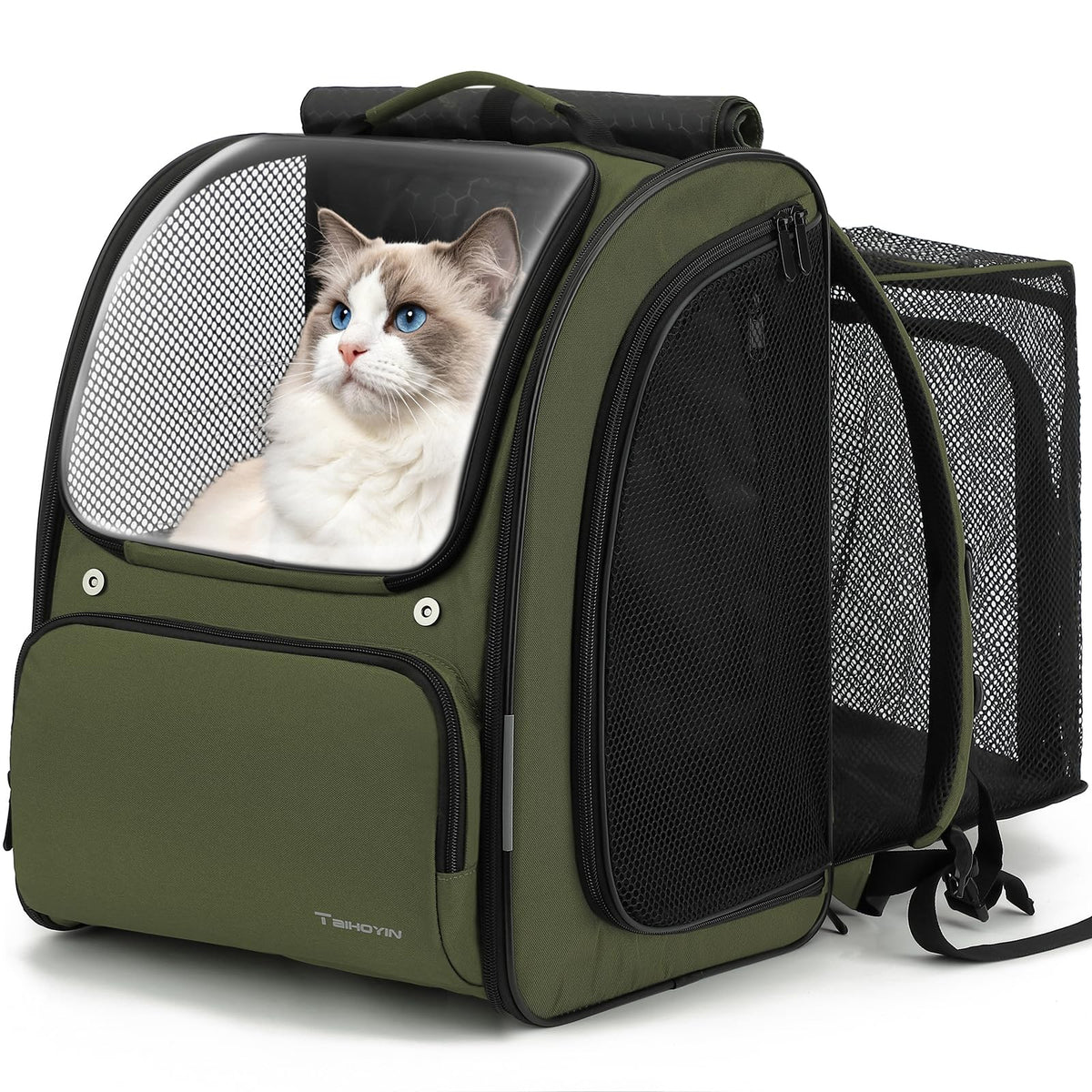 Green Expandable Cat Backpack Carrier W911956