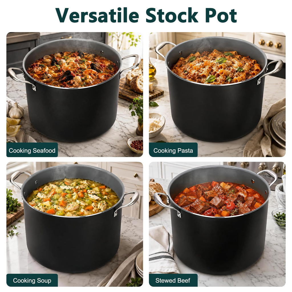 16QT Nonstick Ceramic Stock Pot with Tempered Glass Lid N66314