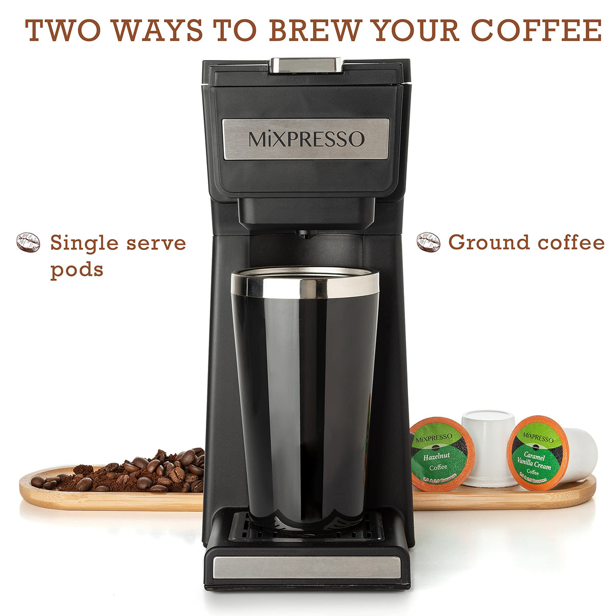 Single Serve Coffee Maker with 14oz Travel Mug & Reusable Filter Q935181