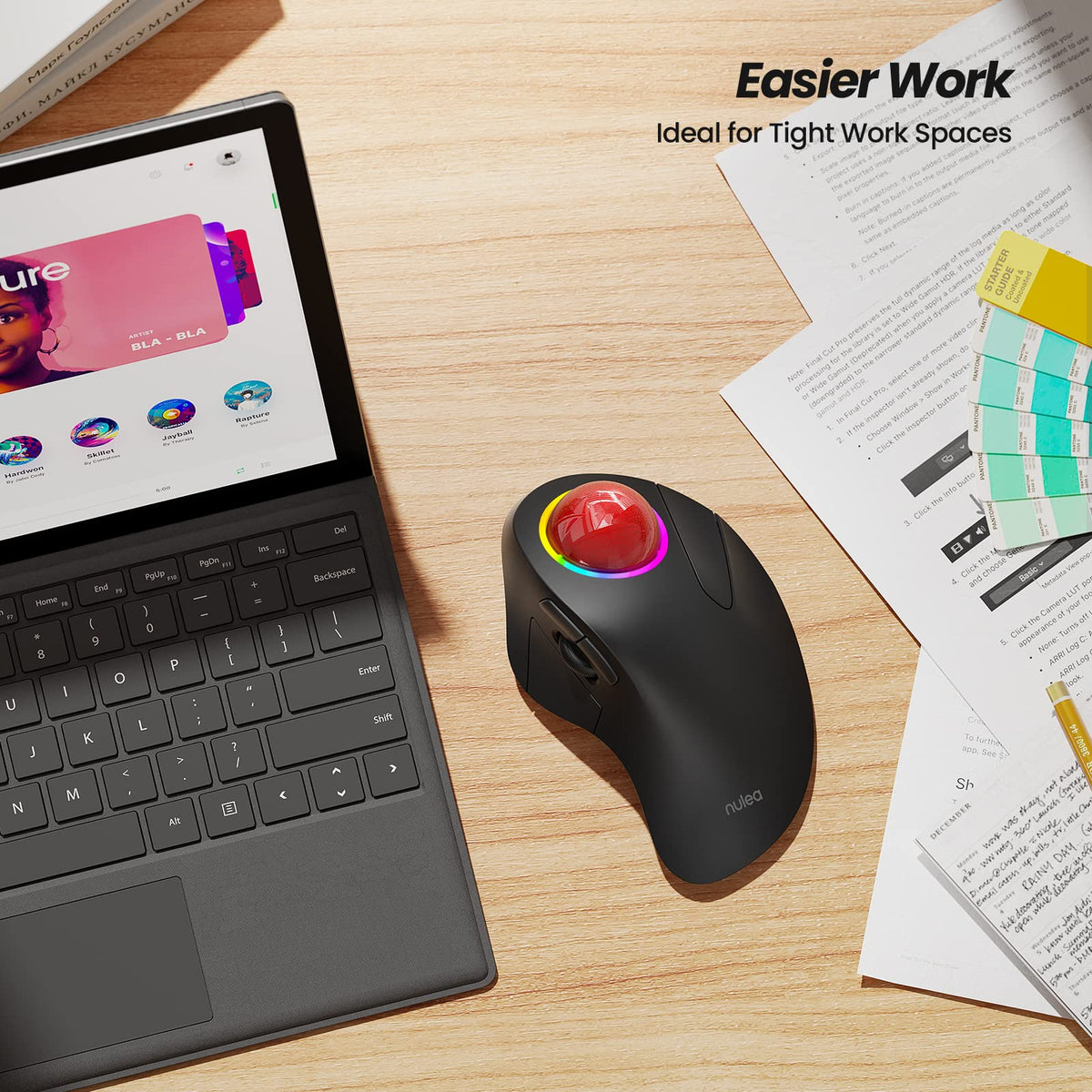 Wireless Ergonomic RGB Trackball Mouse Y423