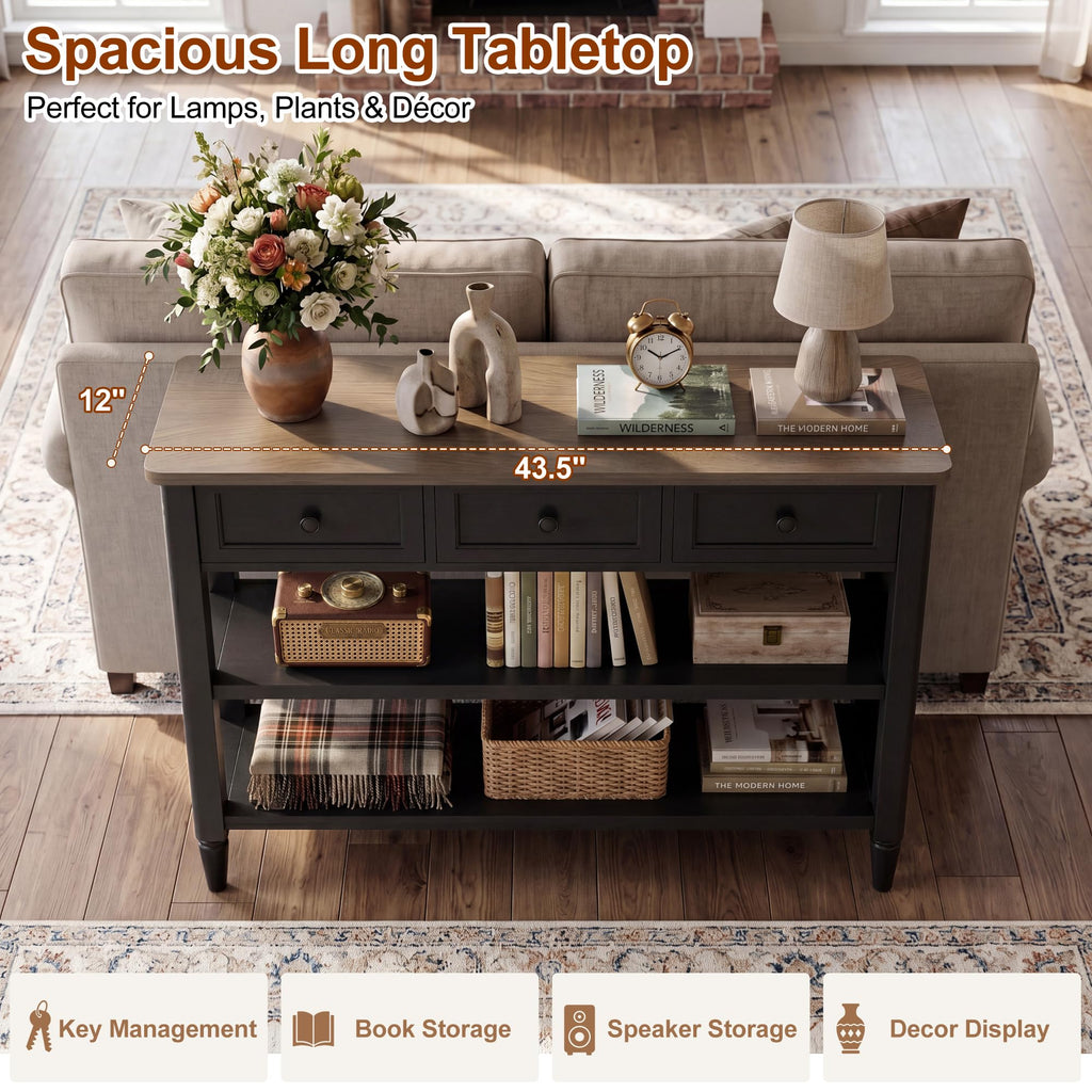 43" Narrow Console Table with 3 Drawers and 2 Shelves J40031