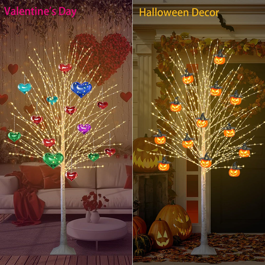 6FT Lighted Birch Tree with 880 LED Warm White Lights Q292