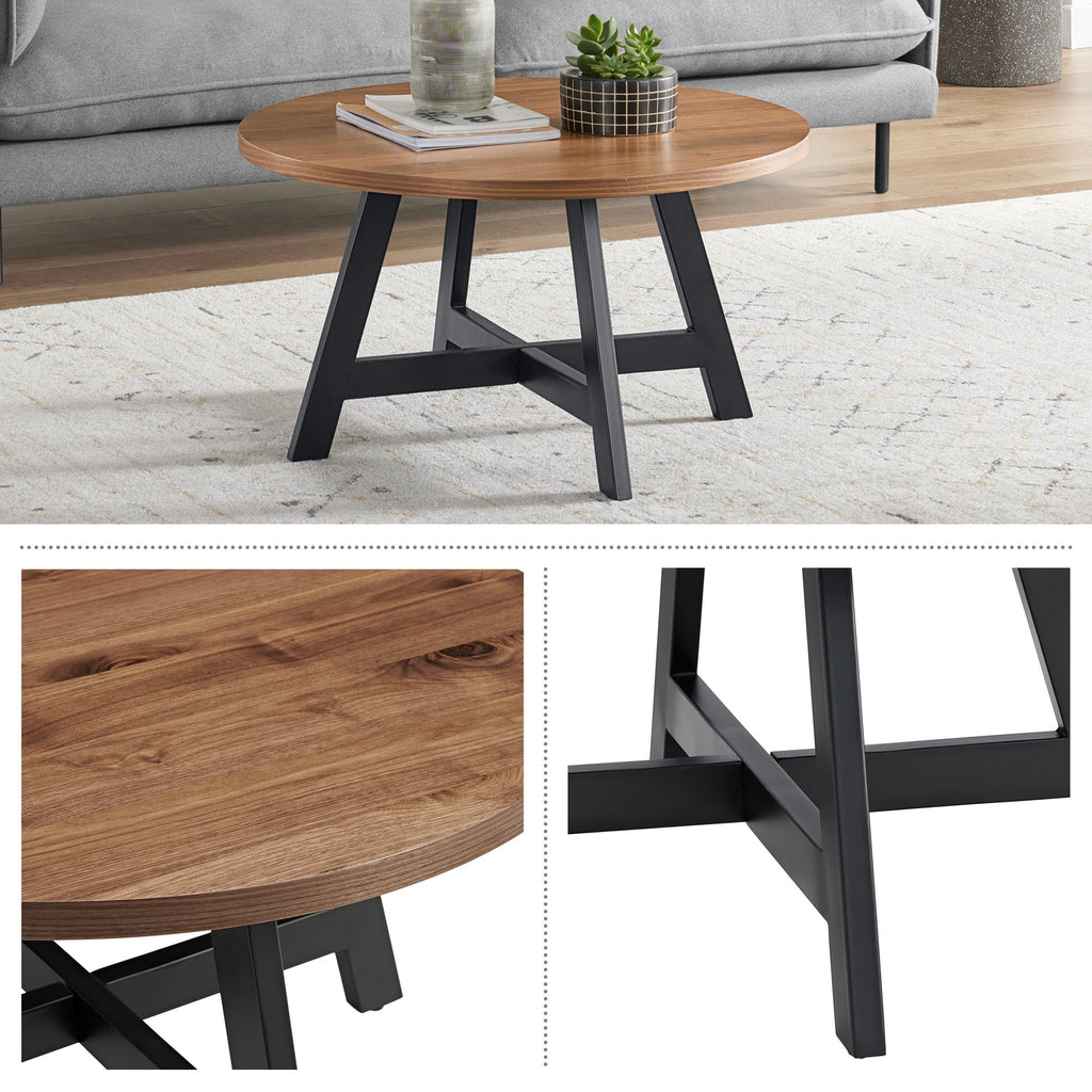 Round Wood Top Metal Base Coffee Table J13137