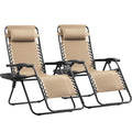 Set of 2 Beige Adjustable Steel Mesh Lounge Chairs with Cup Holder P903