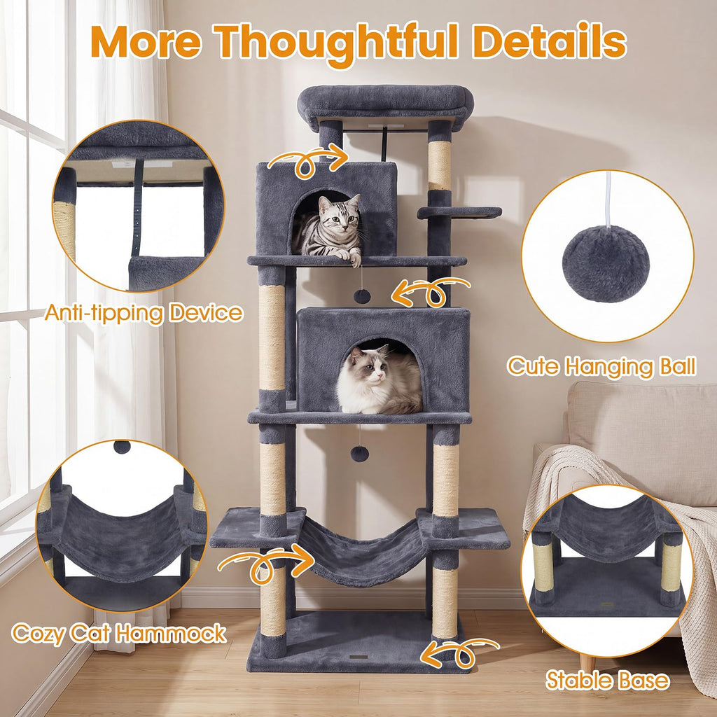 70-inch Multi-Level Cat Tree with Condos and Hammock U263