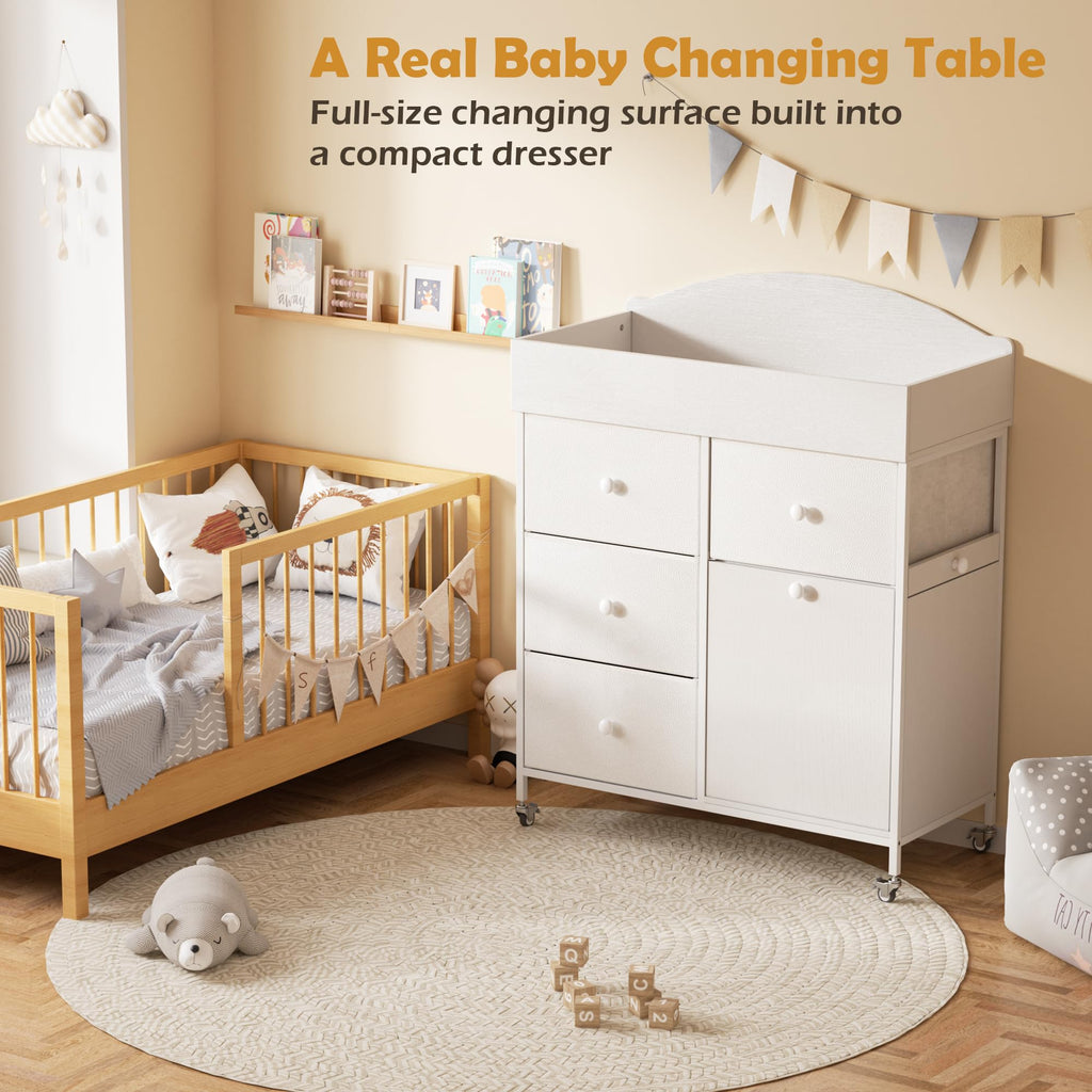 White 4 Drawer Baby Dresser with Changing Table Top E56503