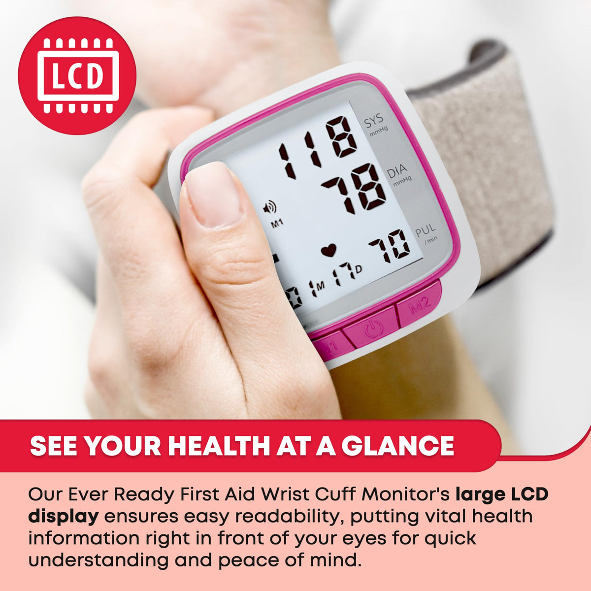 Pink Wrist Blood Pressure Monitor A823