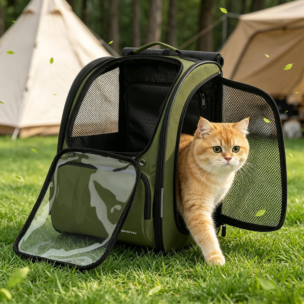 Green Expandable Cat Backpack Carrier W911956